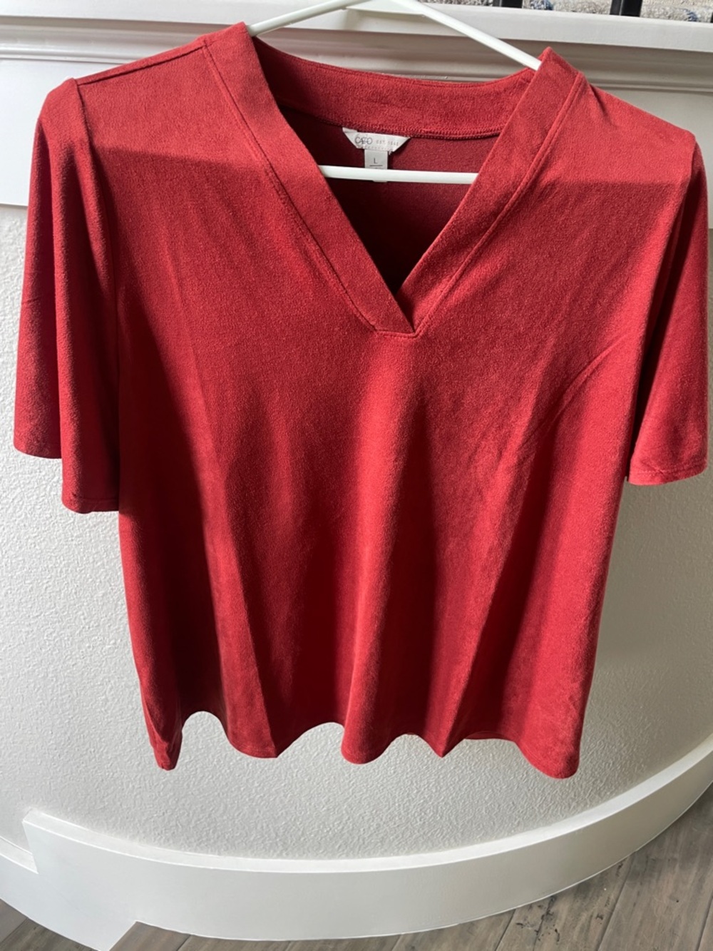 Cato Coral-Red V-Neck Short Sleeve Top
